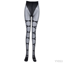 Women Sexy Ripped Cut-out Bandage Ultra-thin Tights Elastic Slim Jacquard Pantyhose Women Sexy Night Party Accessory